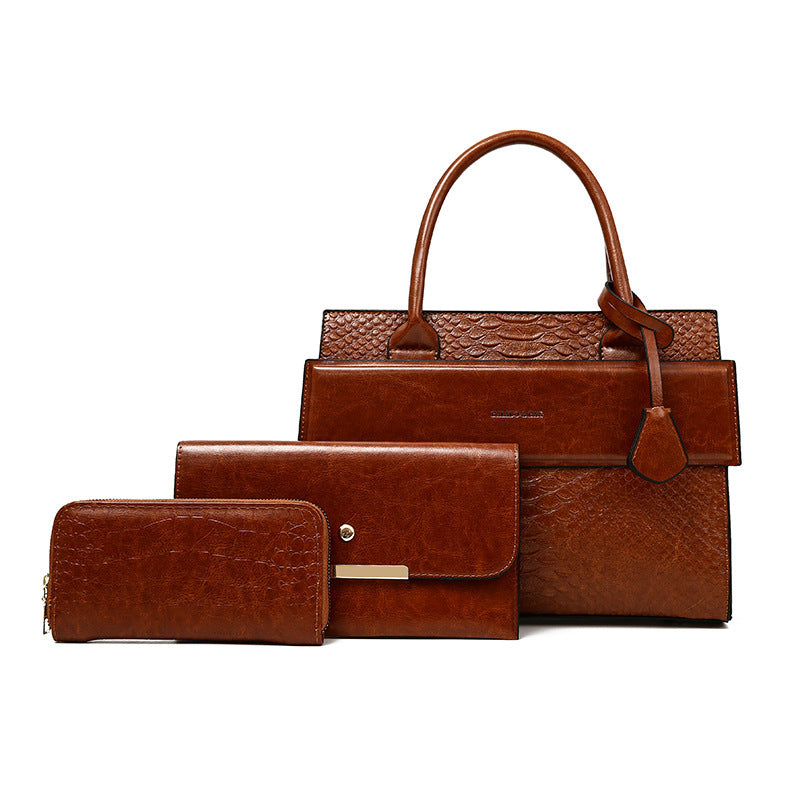 Crocodile Embossed Crossbody Shoulder Bag Set