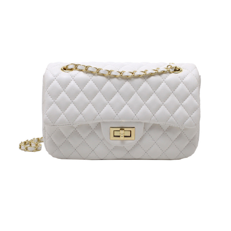 Quilted Chain Shoulder Crossbody Bag - Textured Fashion Handbag