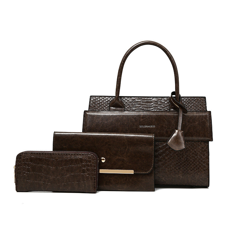Crocodile Embossed Crossbody Shoulder Bag Set