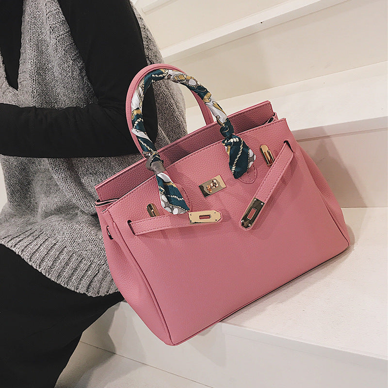 Premium Pebbled Leather Handbag - Classic Tote with Gold Hardware