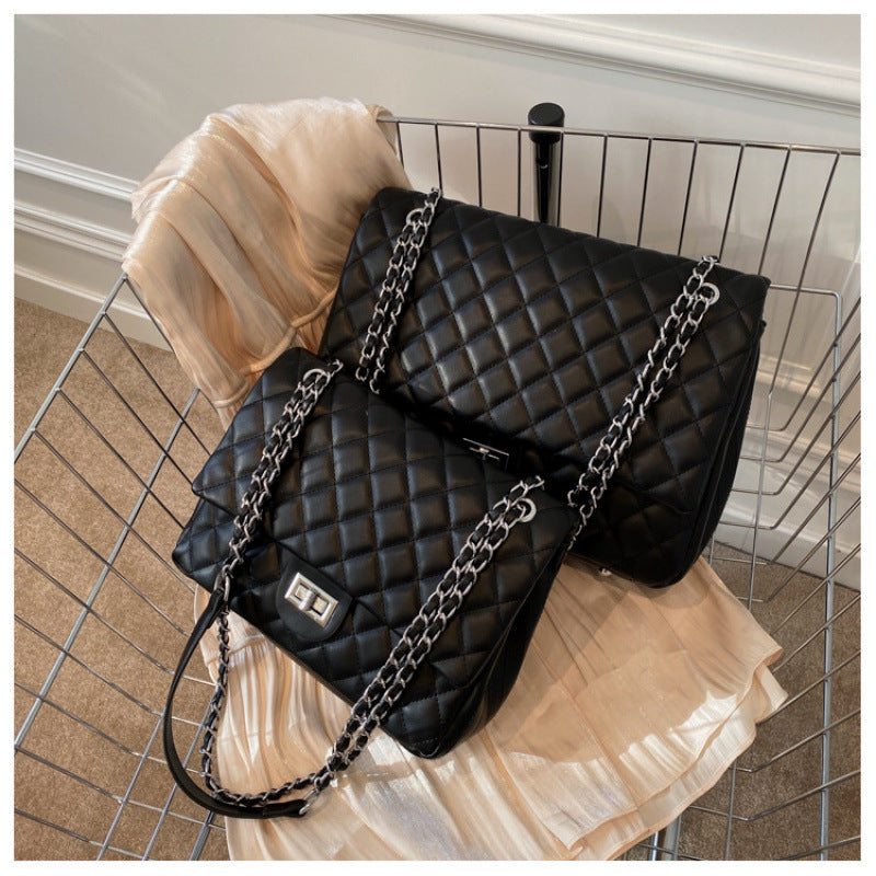 Quilted Chain Shoulder Crossbody Bag - Textured Fashion Handbag