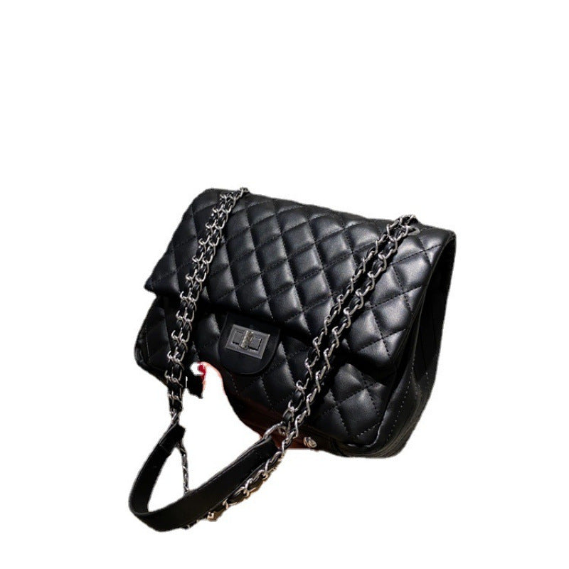 Quilted Chain Shoulder Crossbody Bag - Textured Fashion Handbag
