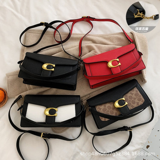 Litchi Pattern Square Bag - Crossbody Shoulder Handbag