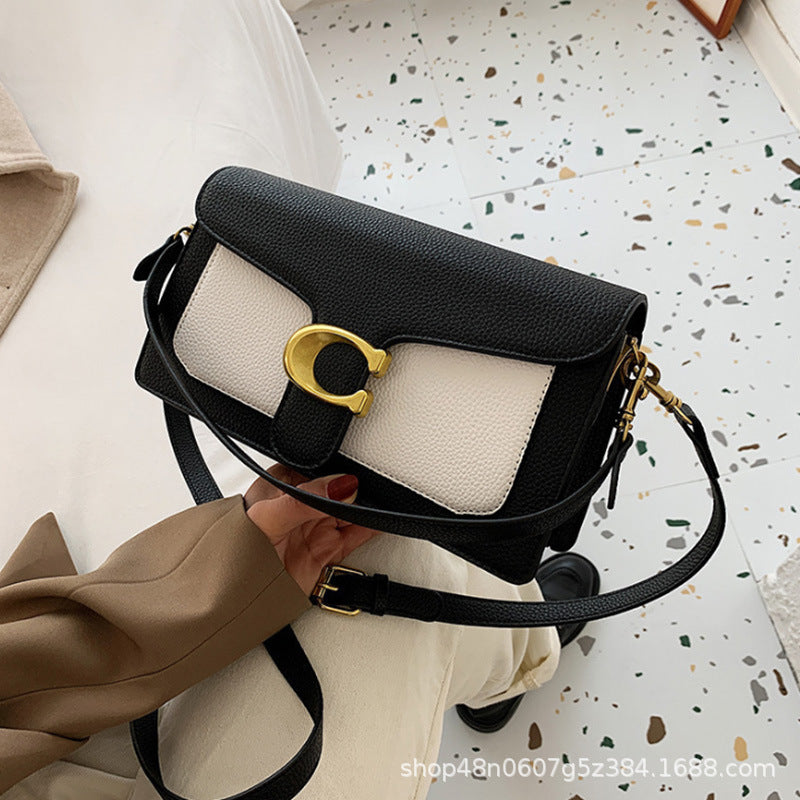 Litchi Pattern Square Bag - Crossbody Shoulder Handbag