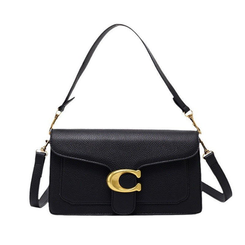 Litchi Pattern Square Bag - Crossbody Shoulder Handbag
