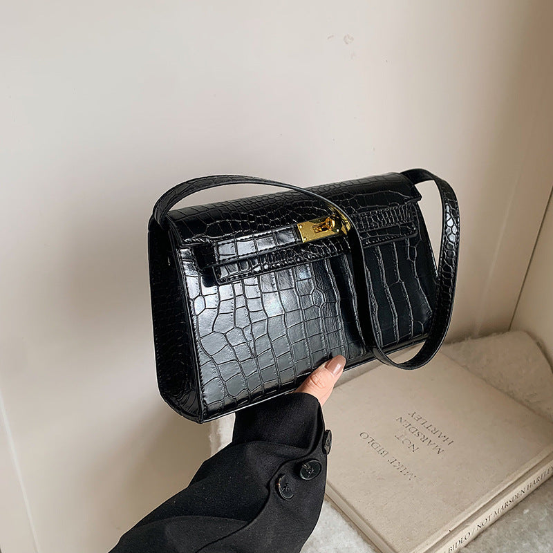 Crocodile Pattern Kelly Bag - Lock Buckle Crossbody