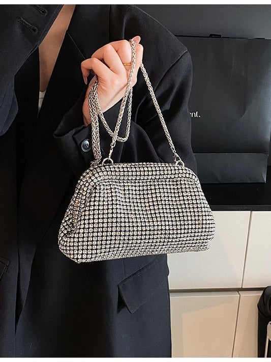Crystal Embellished Clutch Bag - Luxury Evening Shoulder Bag