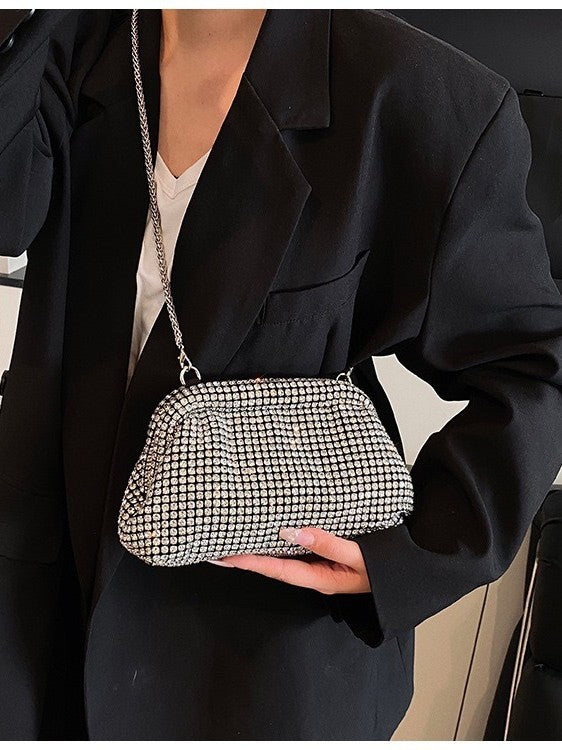 Crystal Embellished Clutch Bag - Luxury Evening Shoulder Bag
