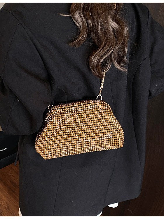 Crystal Embellished Clutch Bag - Luxury Evening Shoulder Bag