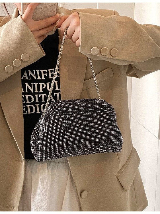 Crystal Embellished Clutch Bag - Luxury Evening Shoulder Bag