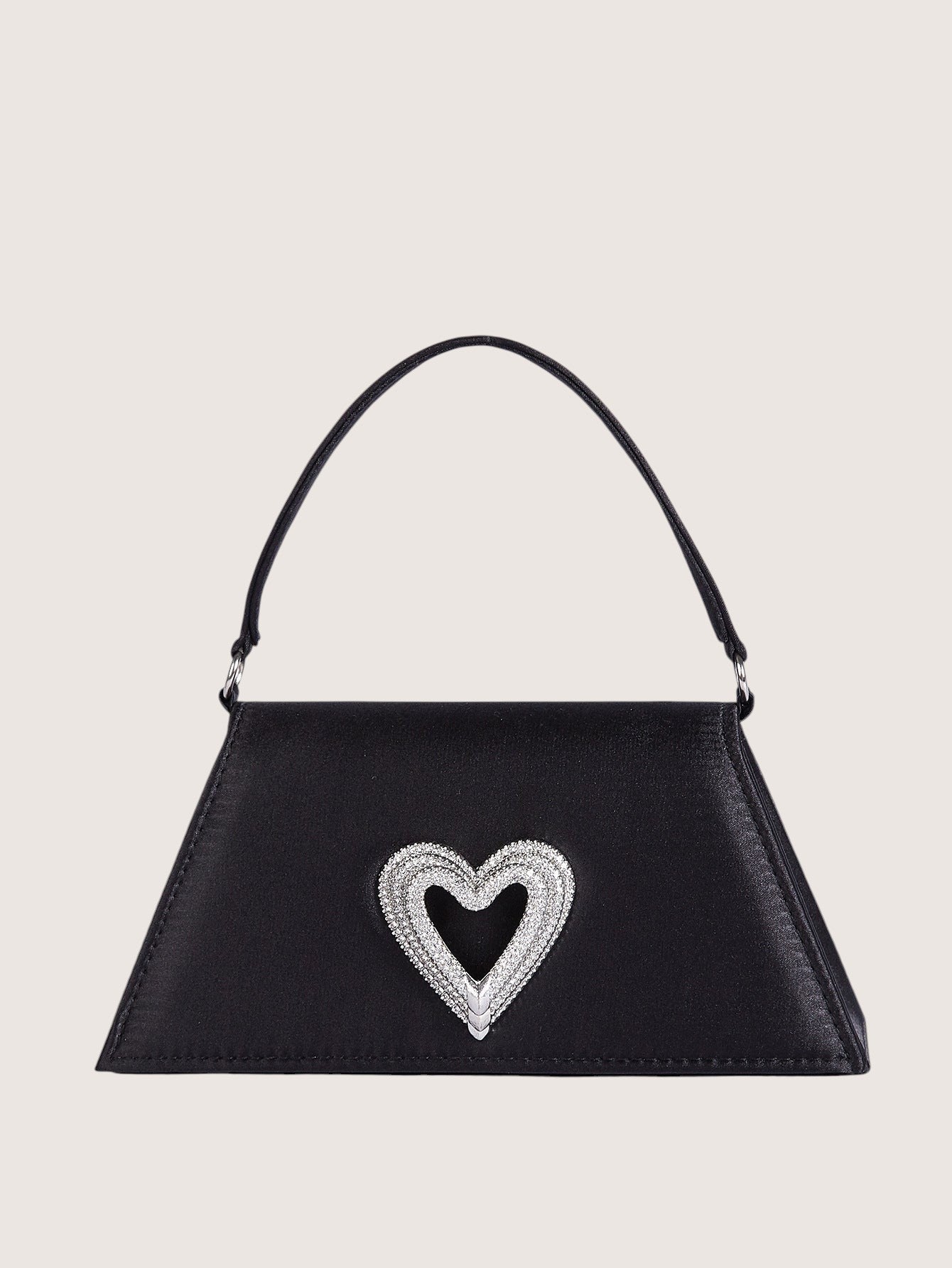 Heart-Shaped Diamond Evening Clutch - Black