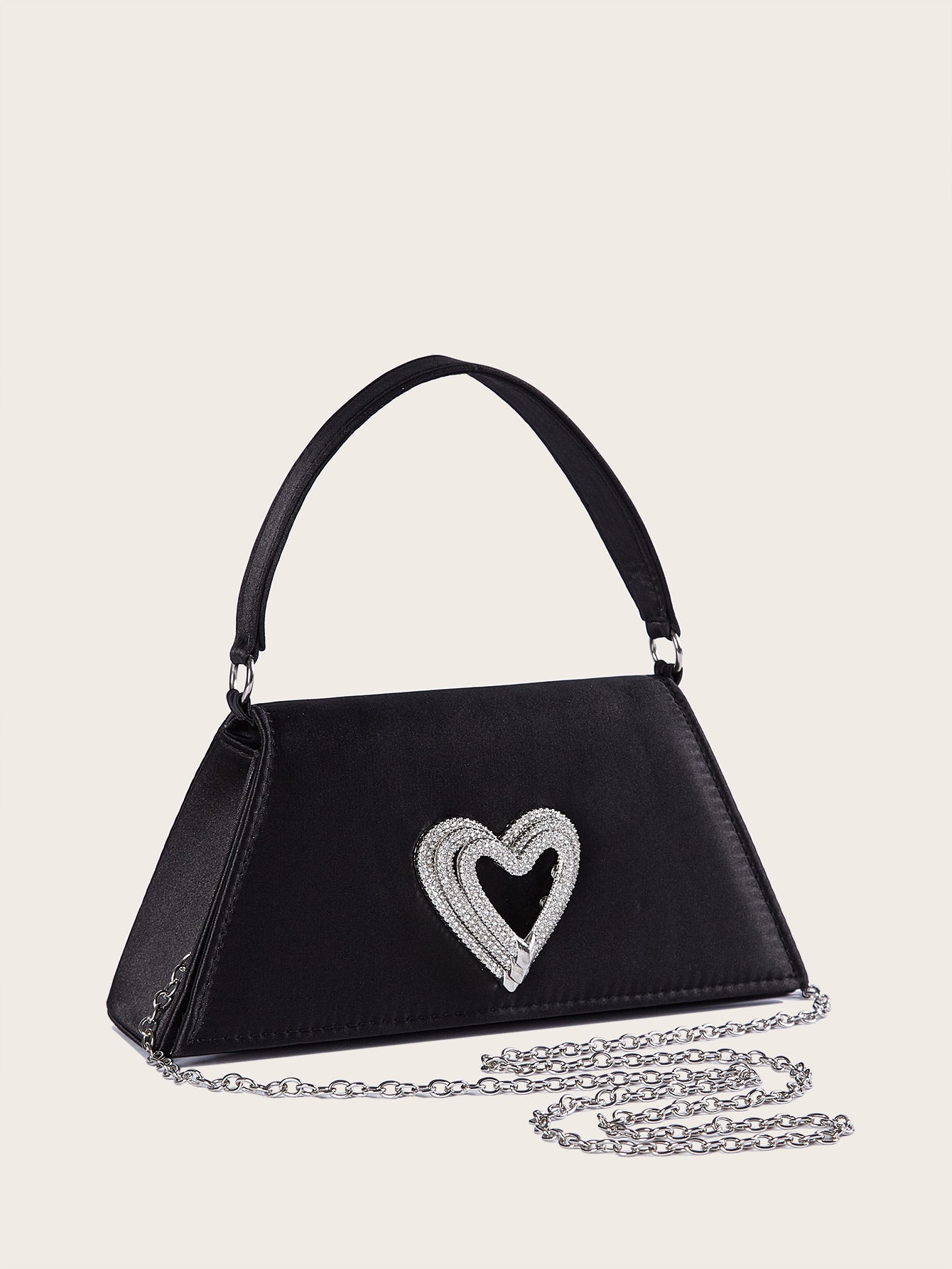Heart-Shaped Diamond Evening Clutch - Black