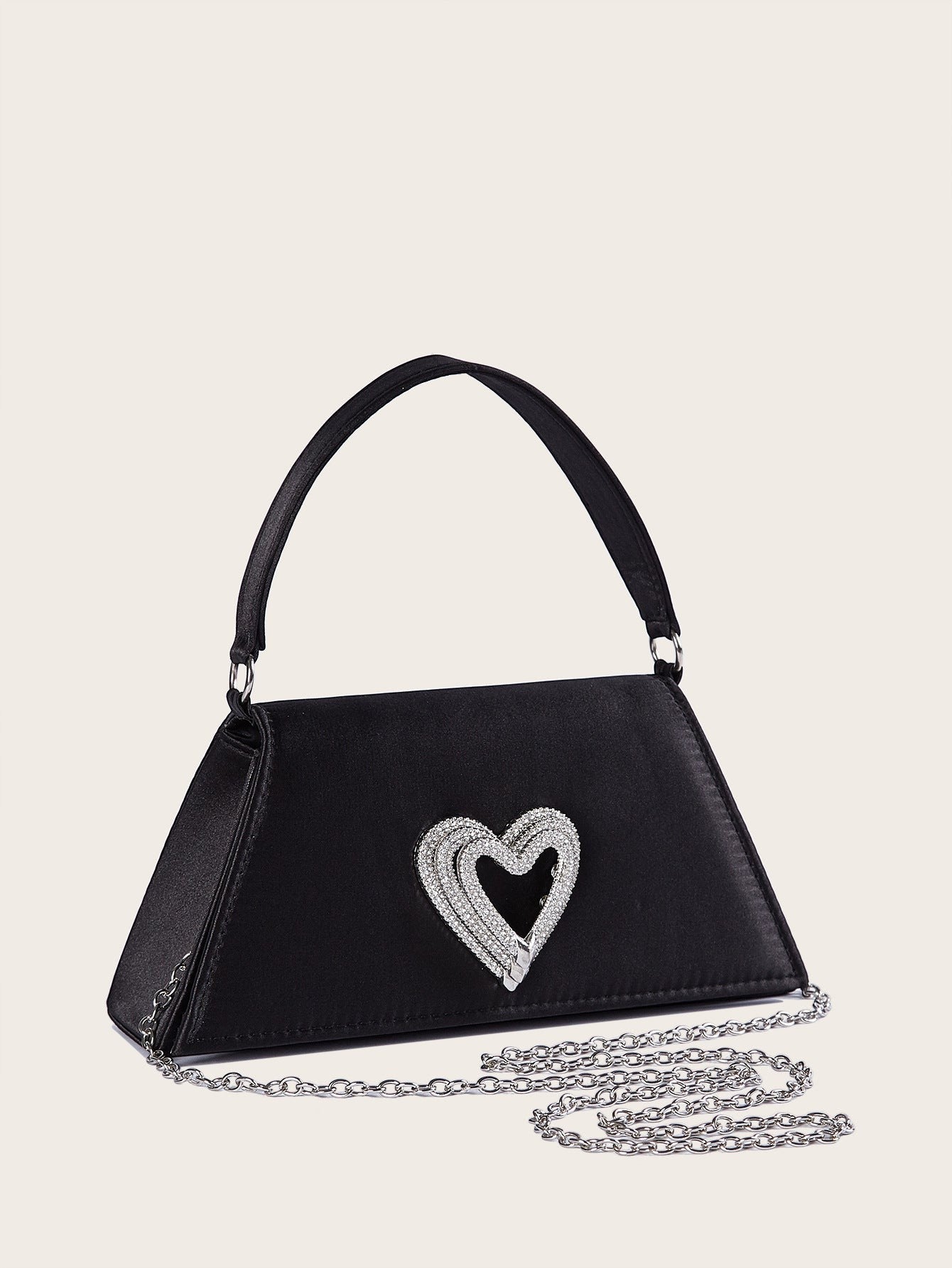 Heart-Shaped Diamond Evening Clutch - Black