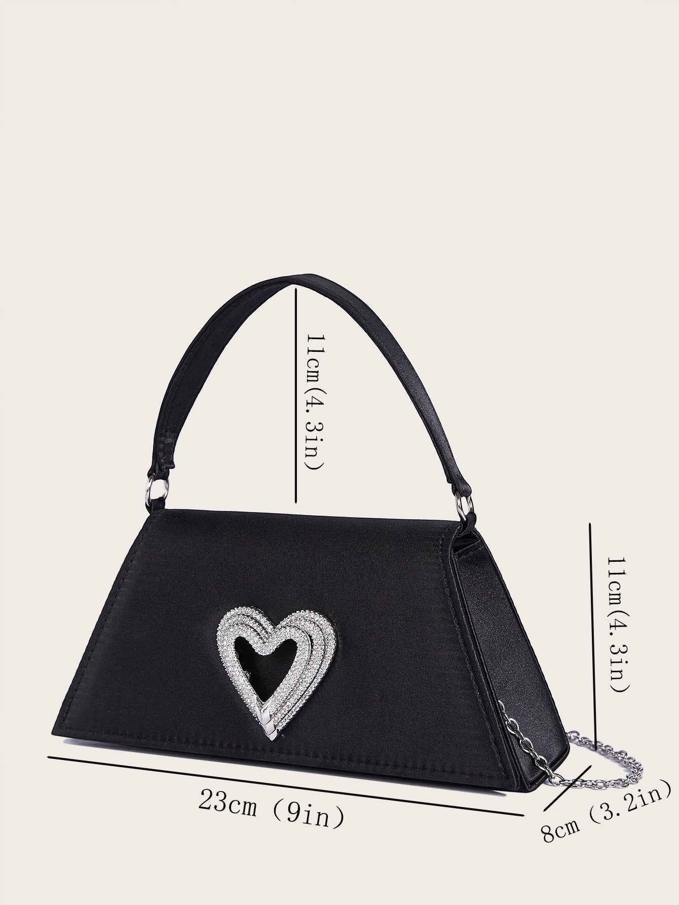 Heart-Shaped Diamond Evening Clutch - Black