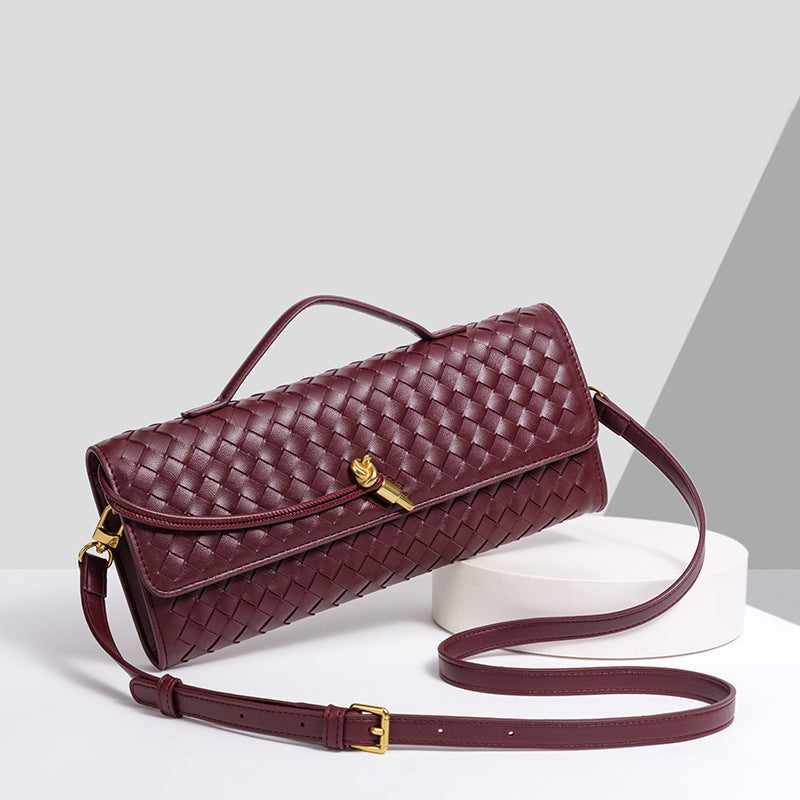 Woven Accordion Baguette Bag - Shoulder Crossbody