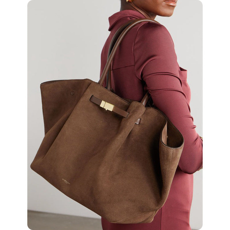 Suede Frosted Tote Bag - Retro Commuter Shoulder Handbag