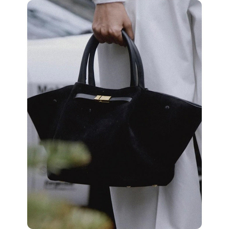 Suede Frosted Tote Bag - Retro Commuter Shoulder Handbag