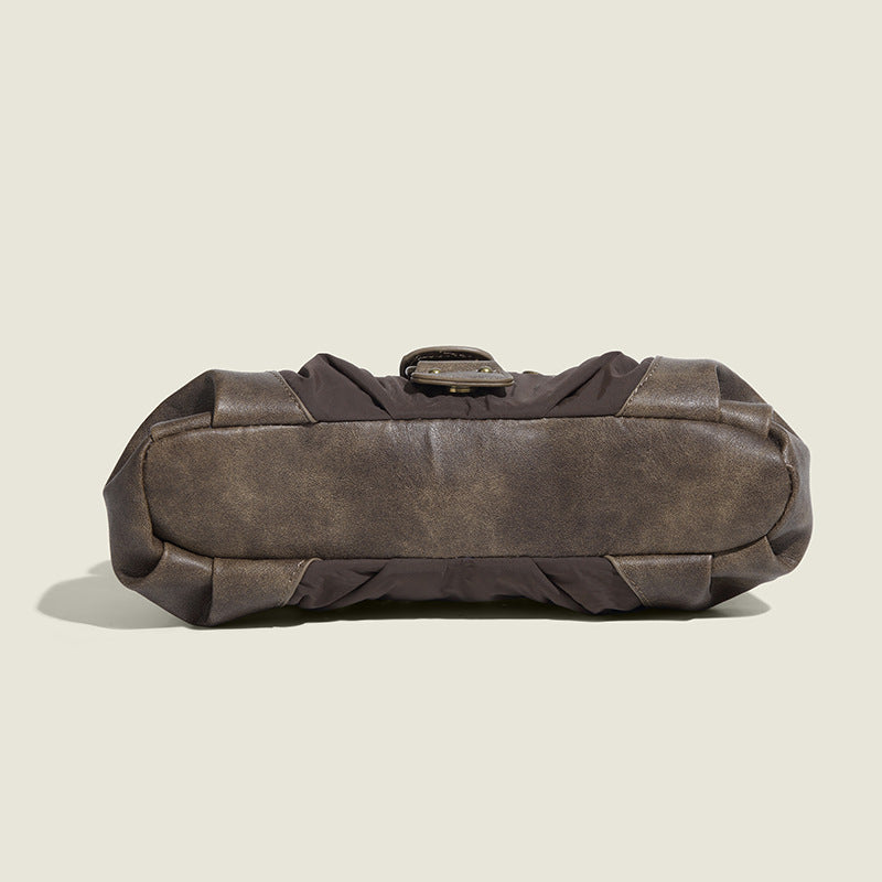 Retro Distressed Rivet Shoulder Bag - Wasteland Style Baguette Handbag