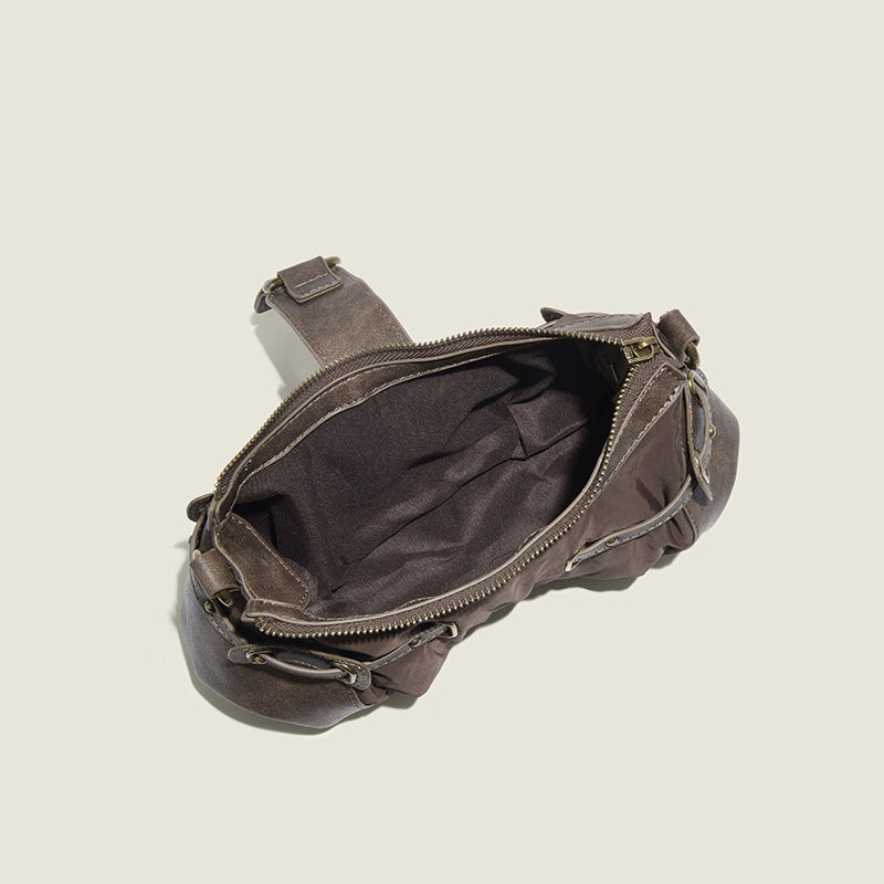Retro Distressed Rivet Shoulder Bag - Wasteland Style Baguette Handbag