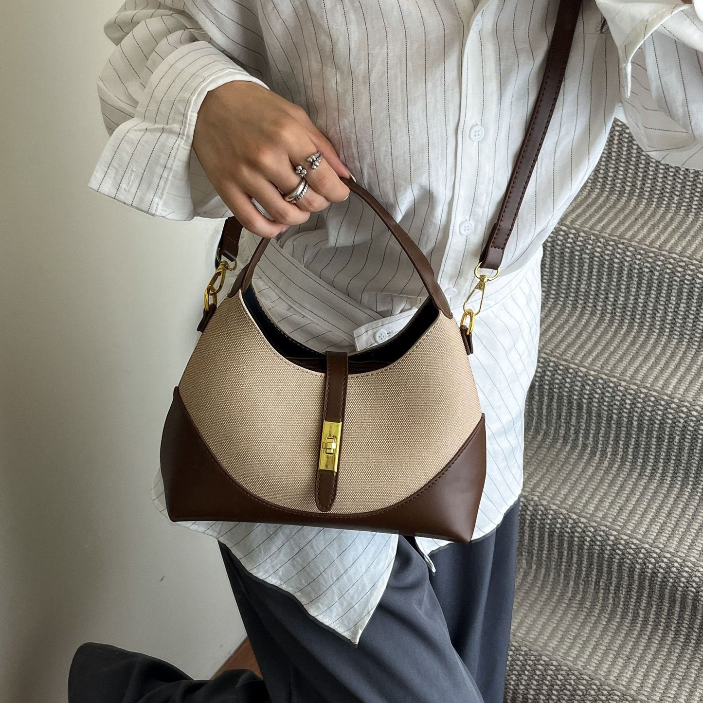 Contrast Color Dumpling Bag - Versatile Crossbody Shoulder Bag