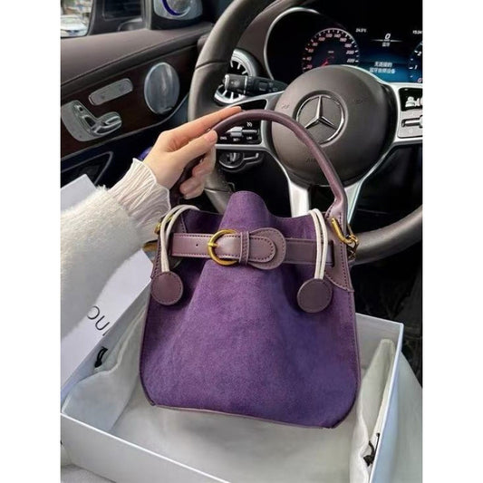 Niche Design High-end Purple Velvet Bucket Bag Women's 2025 Spring New Commuting Trendy Shoulder Crossbody Bag