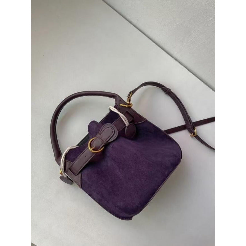 Niche Design High-end Purple Velvet Bucket Bag Women's 2025 Spring New Commuting Trendy Shoulder Crossbody Bag