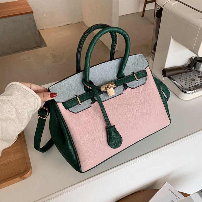 Structured Kelly Handbag - Textured Leather with Contrast Trim