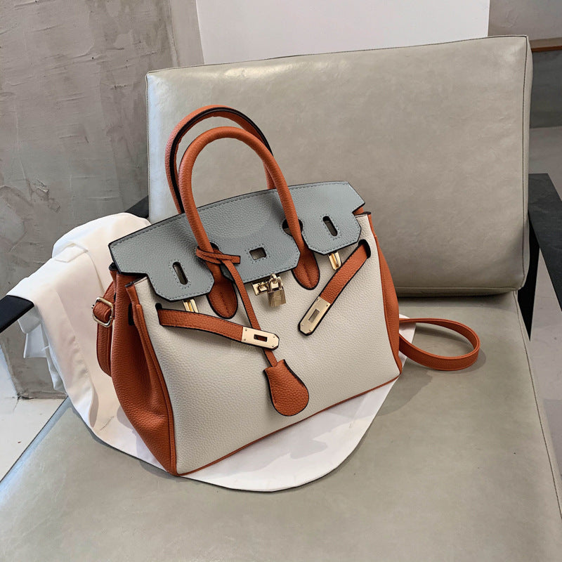 Structured Kelly Handbag - Textured Leather with Contrast Trim