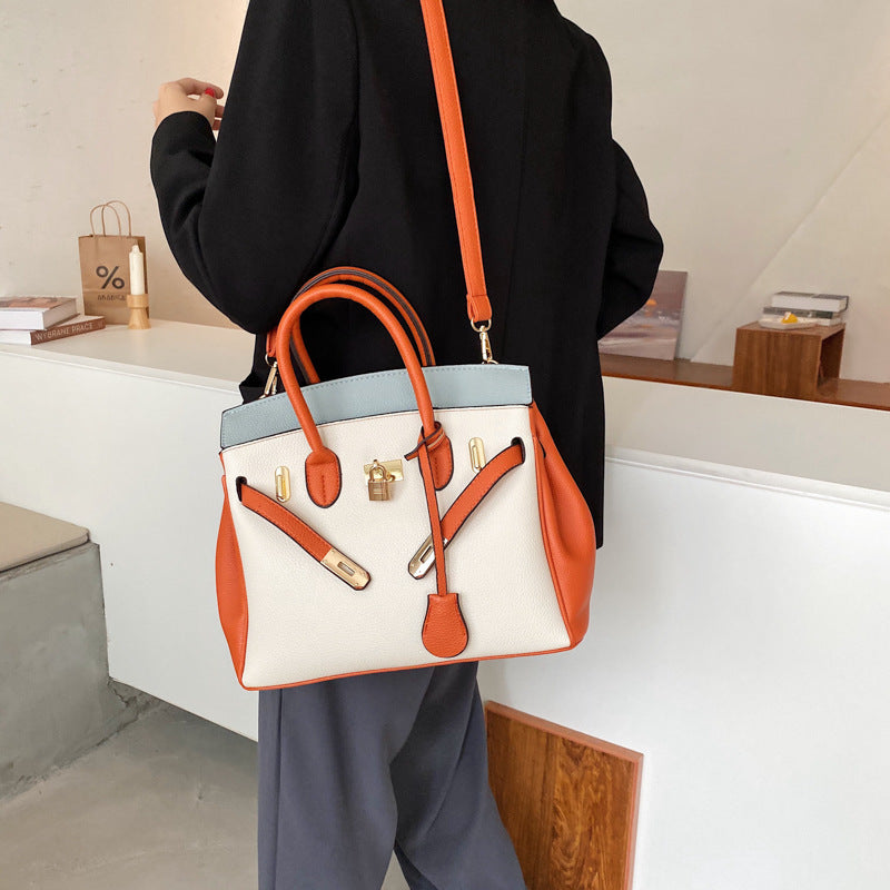 Structured Kelly Handbag - Textured Leather with Contrast Trim