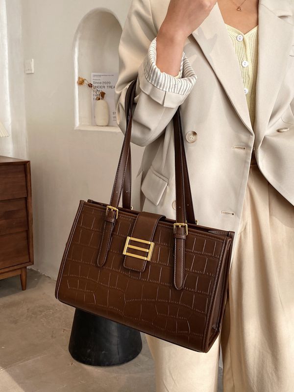 Stone Pattern Tote Bag - French Style Large Capacity Shoulder Bag