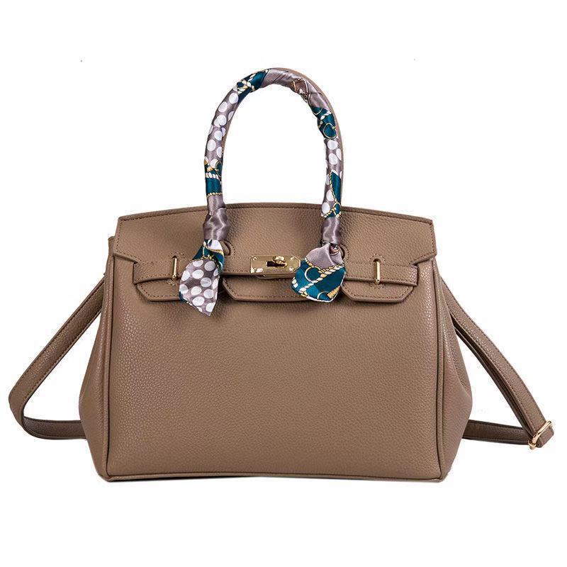 Premium Pebbled Leather Handbag - Classic Tote with Gold Hardware