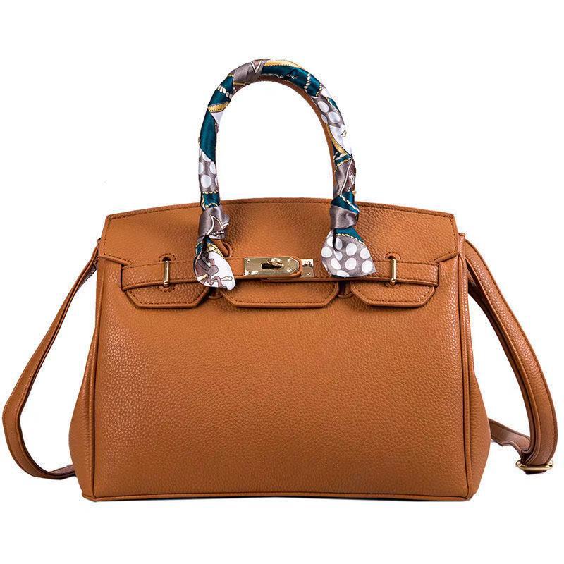 Premium Pebbled Leather Handbag - Classic Tote with Gold Hardware