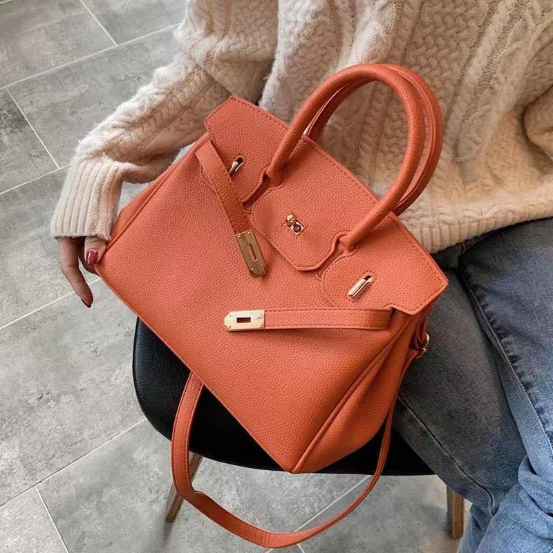 Premium Pebbled Leather Handbag - Classic Tote with Gold Hardware