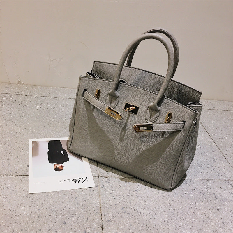 Premium Pebbled Leather Handbag - Classic Tote with Gold Hardware
