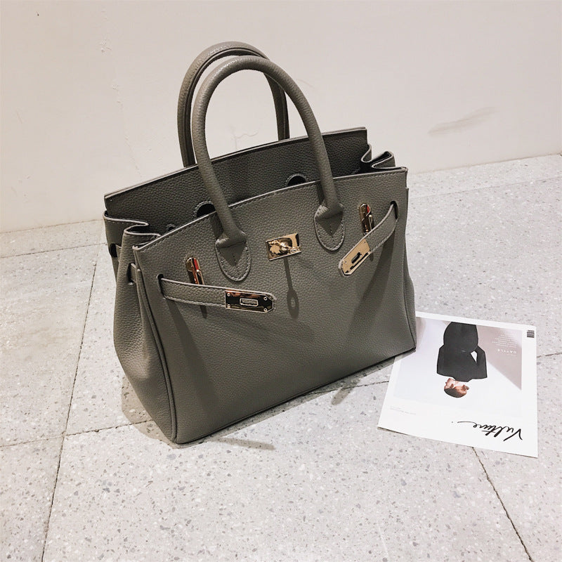 Premium Pebbled Leather Handbag - Classic Tote with Gold Hardware