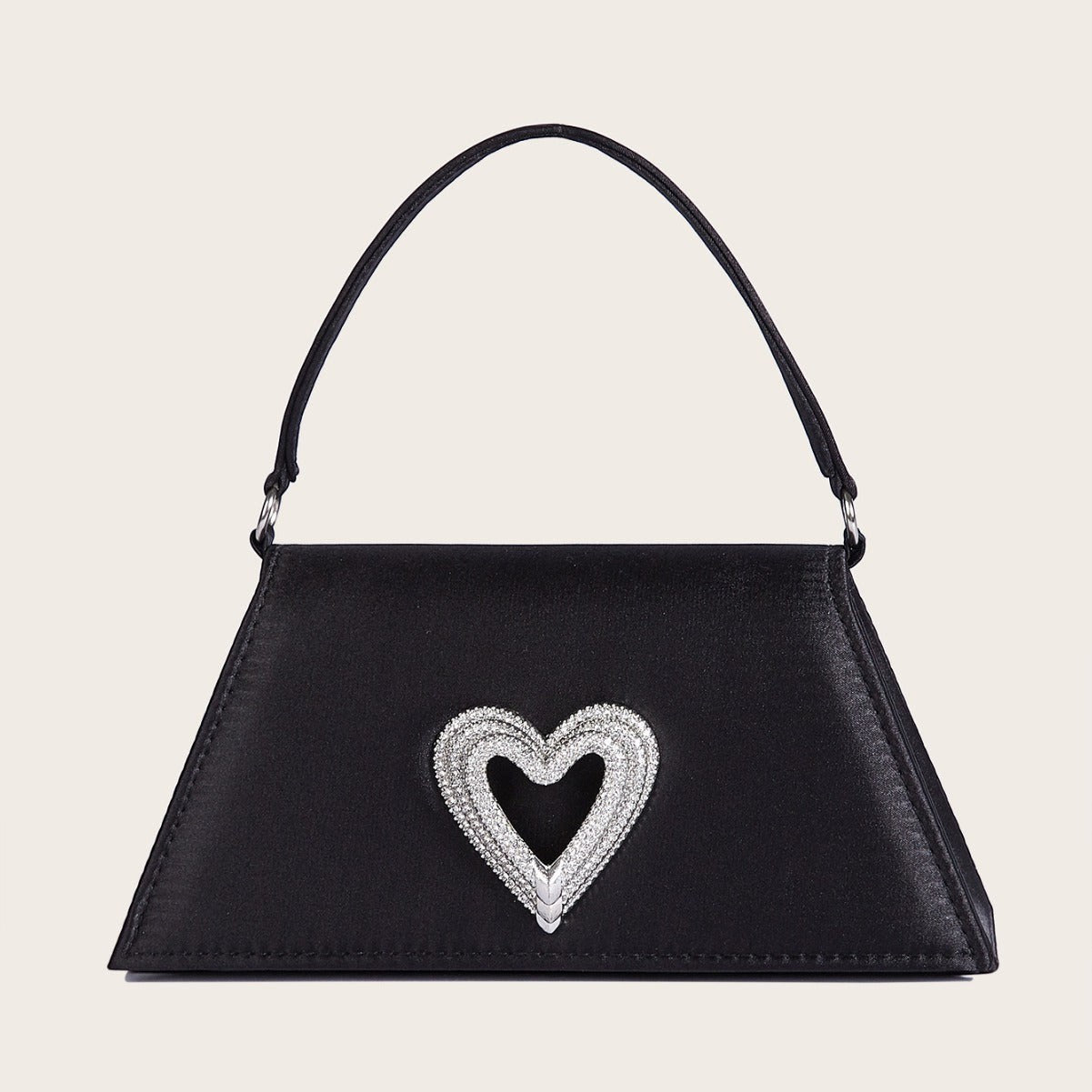 Heart-Shaped Diamond Evening Clutch - Black