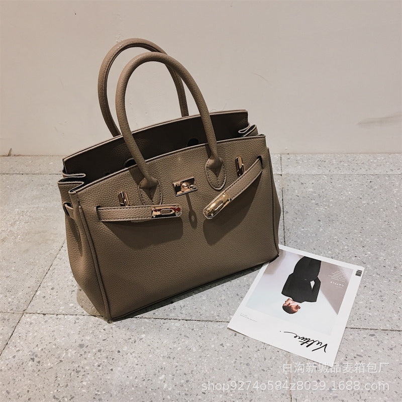 Premium Pebbled Leather Handbag - Classic Tote with Gold Hardware