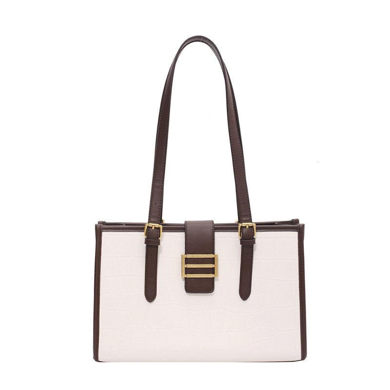 Stone Pattern Tote Bag - French Style Large Capacity Shoulder Bag