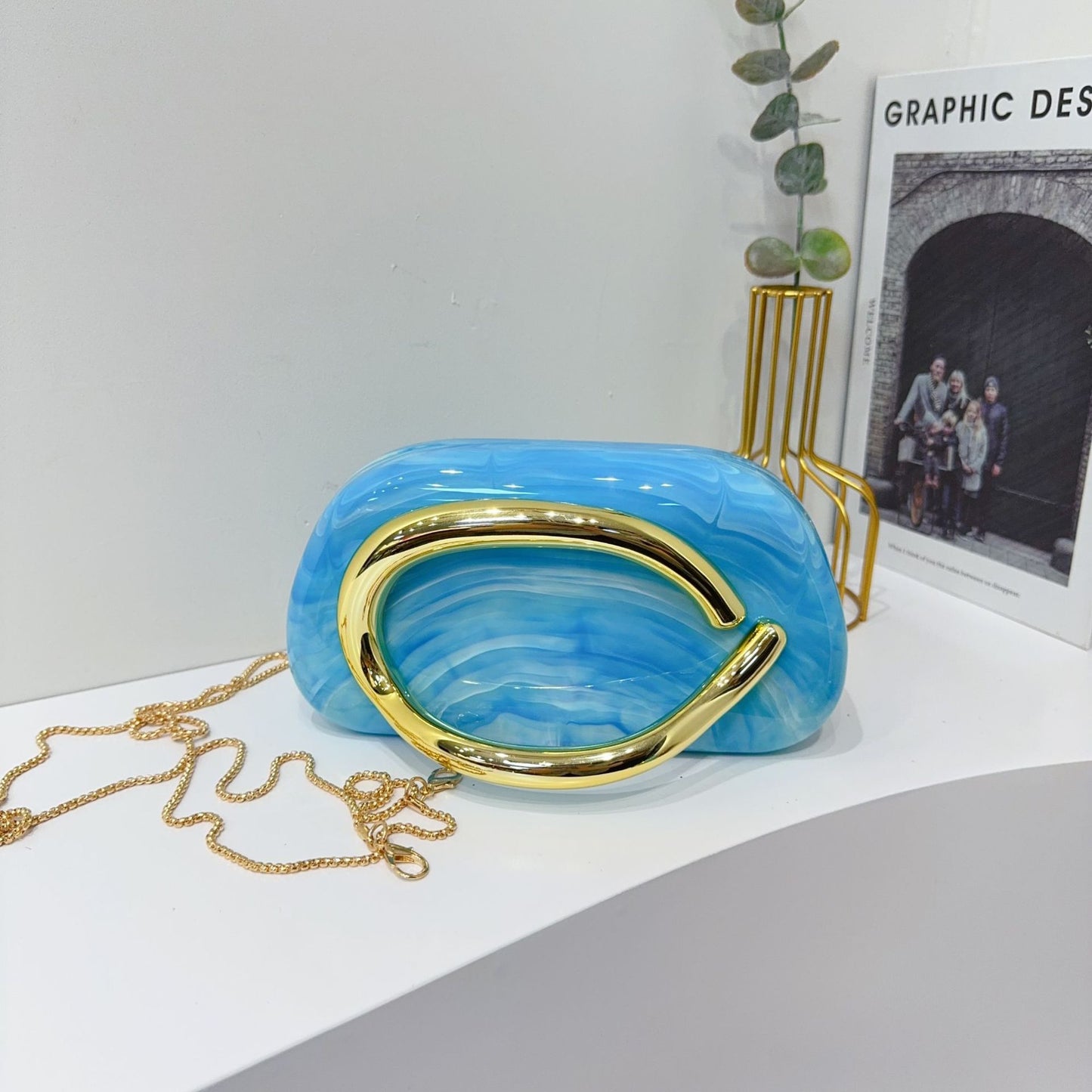 Vintage Round Box Clutch Bag - Acrylic Evening Crossbody Bag