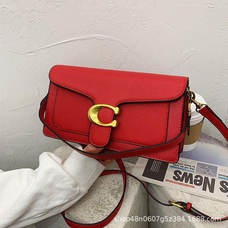 Litchi Pattern Square Bag - Crossbody Shoulder Handbag