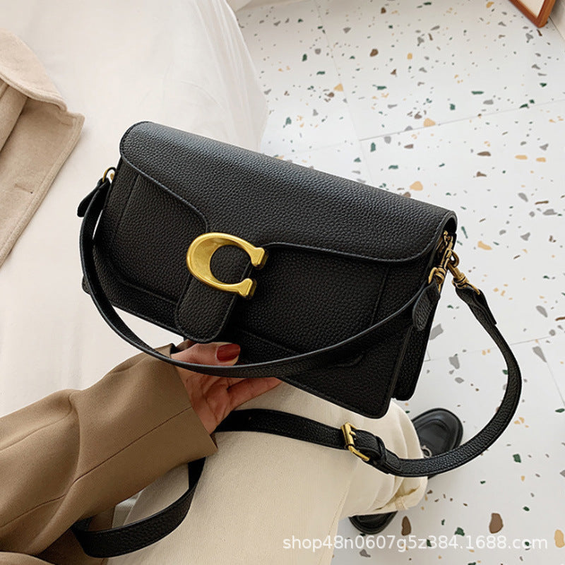 Litchi Pattern Square Bag - Crossbody Shoulder Handbag