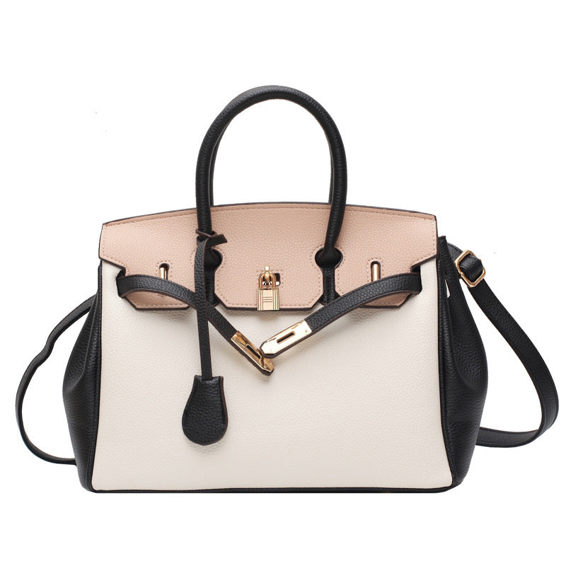 Structured Kelly Handbag - Textured Leather with Contrast Trim