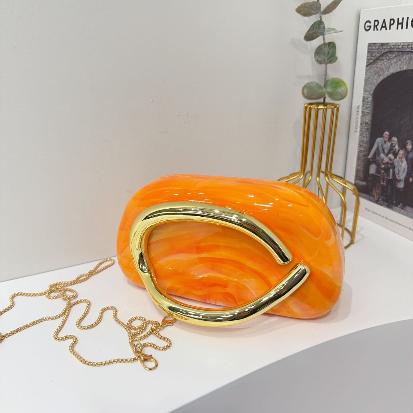Vintage Round Box Clutch Bag - Acrylic Evening Crossbody Bag