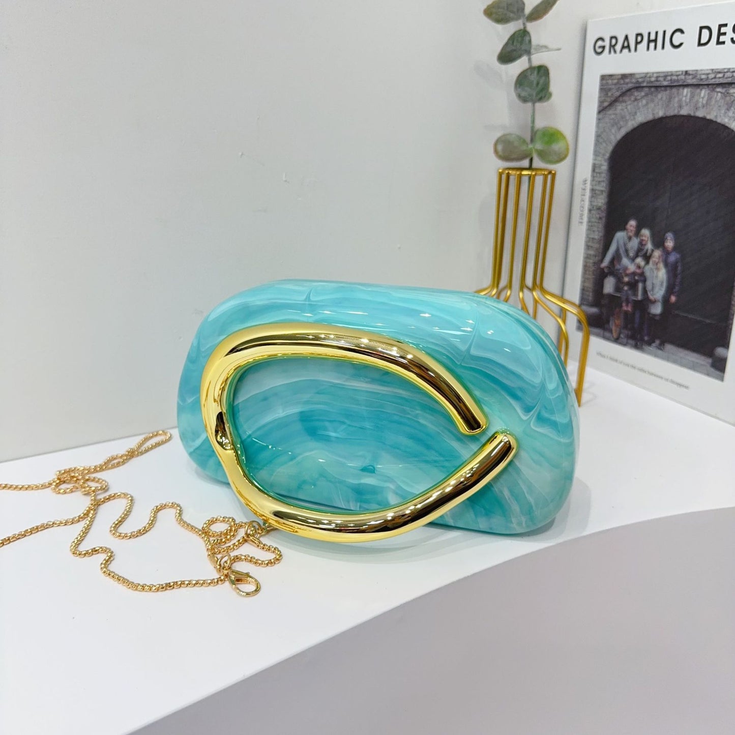 Vintage Round Box Clutch Bag - Acrylic Evening Crossbody Bag