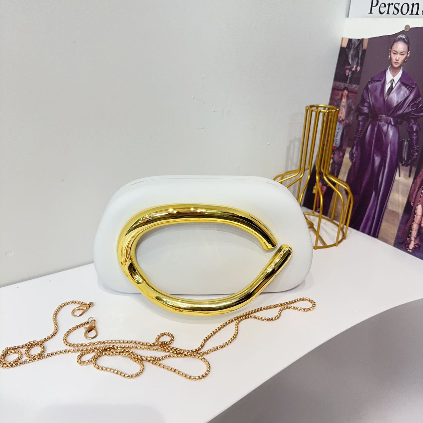 Vintage Round Box Clutch Bag - Acrylic Evening Crossbody Bag