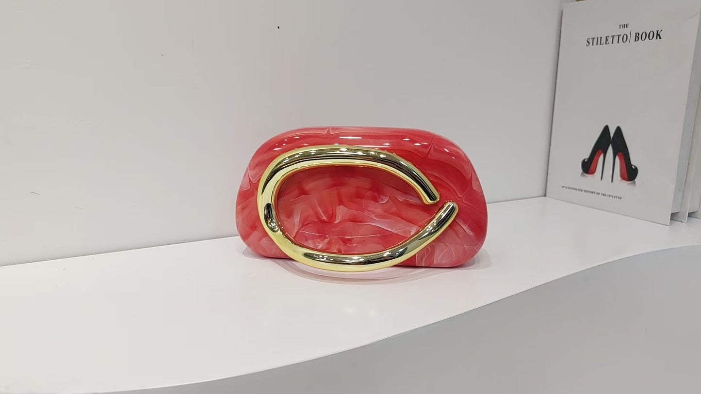 Vintage Round Box Clutch Bag - Acrylic Evening Crossbody Bag