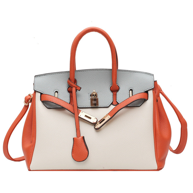 Structured Kelly Handbag - Textured Leather with Contrast Trim