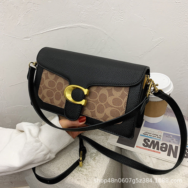 Litchi Pattern Square Bag - Crossbody Shoulder Handbag