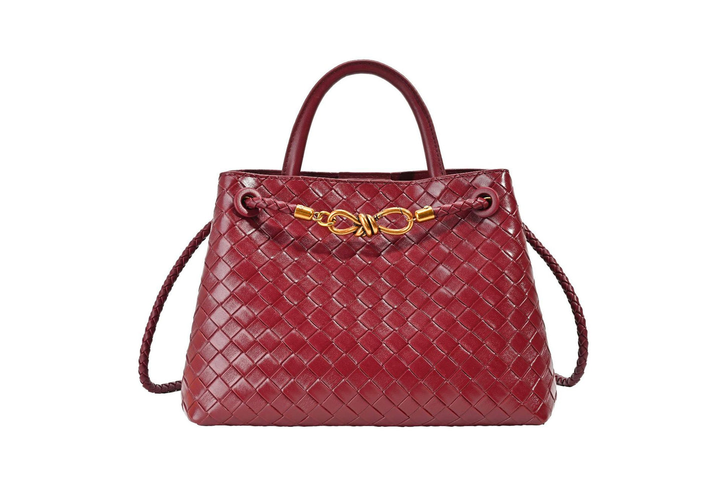 Metal Rope Buckle Woven Shoulder Bag - Retro Commuter Handbag