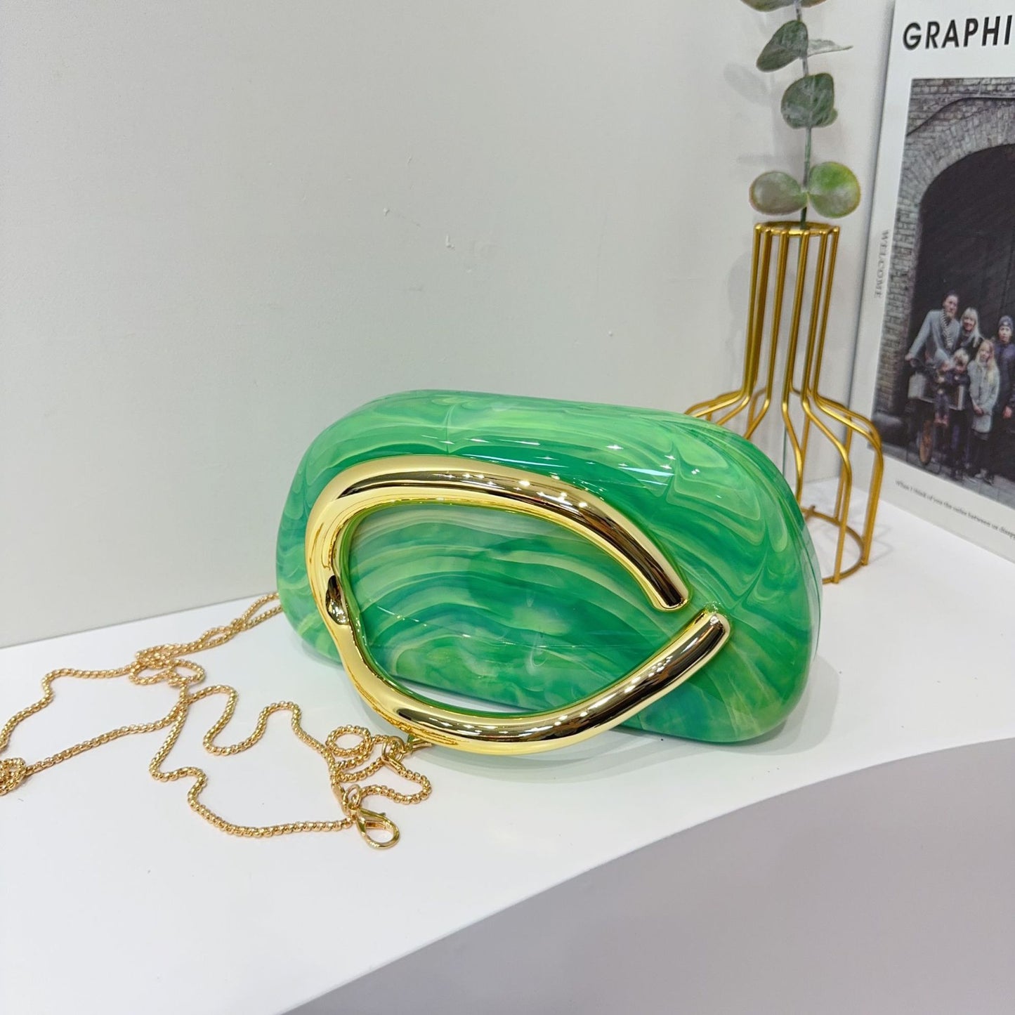 Vintage Round Box Clutch Bag - Acrylic Evening Crossbody Bag